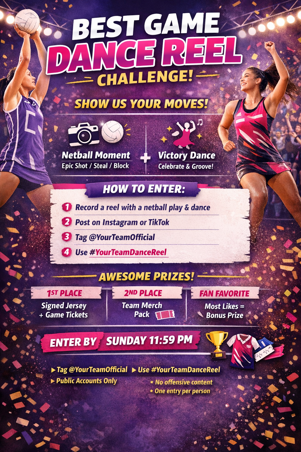Netball dance reel challenge flyer